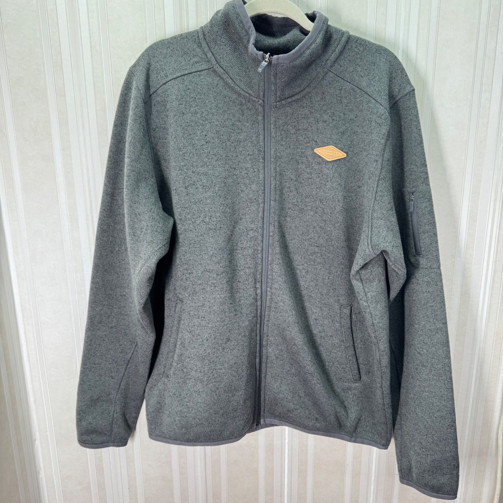 Merrell Mens Fleece Jacket Large Gray Full Zip Sweater Knit Outdoor Gorpcore